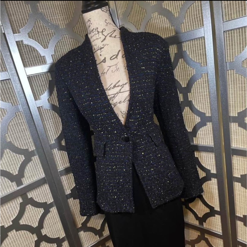 Black Blue and Yellow Tweed St. John Jacket Size 10